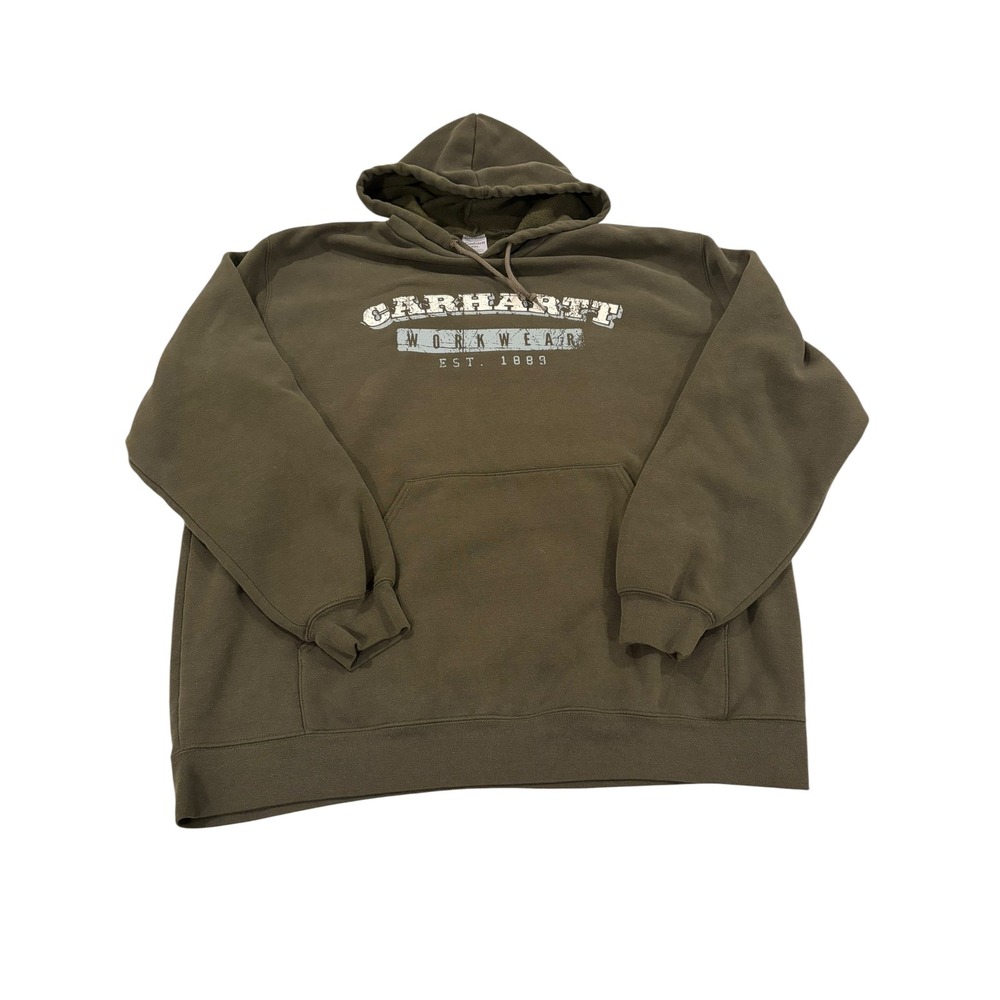 Carhartt Workwear Graphic Hoodie Mens 2XL Green Y2K Pullover Sweatshirt
